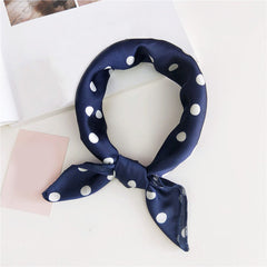 Polka Dot Print Square Scarf Solid Satin Bandana Neckerchief Women Silk Head Wra