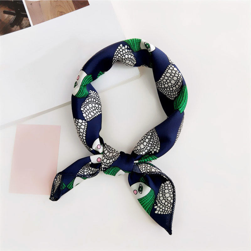 Polka Dot Print Square Scarf Solid Satin Bandana Neckerchief Women Silk Head Wra