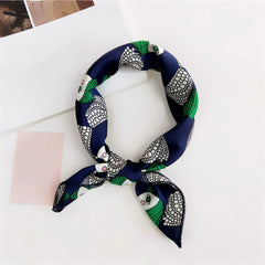 Polka Dot Print Square Scarf Solid Satin Bandana Neckerchief Women Silk Head Wra