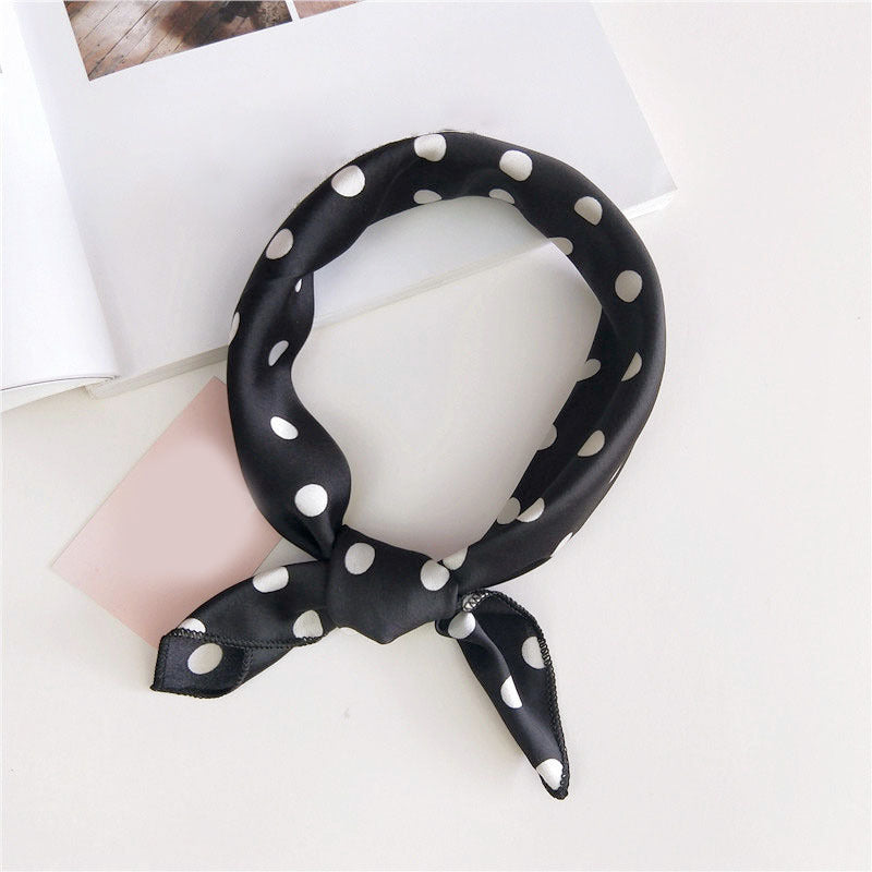Polka Dot Print Square Scarf Solid Satin Bandana Neckerchief Women Silk Head Wra