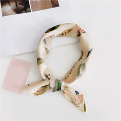 Polka Dot Print Square Scarf Solid Satin Bandana Neckerchief Women Silk Head Wra