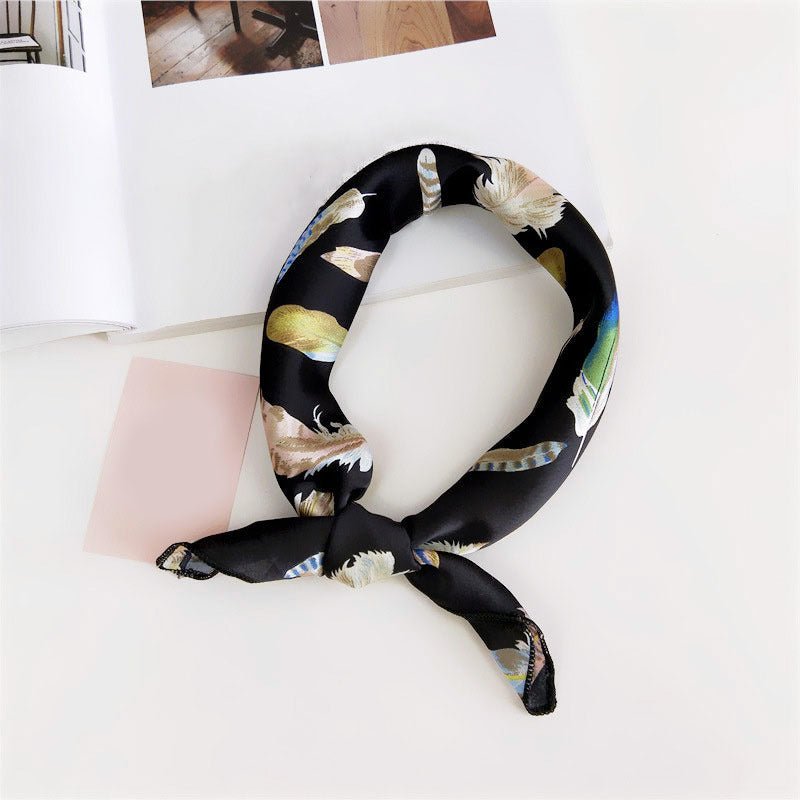 Polka Dot Print Square Scarf Solid Satin Bandana Neckerchief Women Silk Head Wra