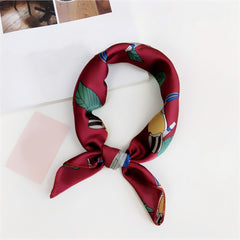 Polka Dot Print Square Scarf Solid Satin Bandana Neckerchief Women Silk Head Wra