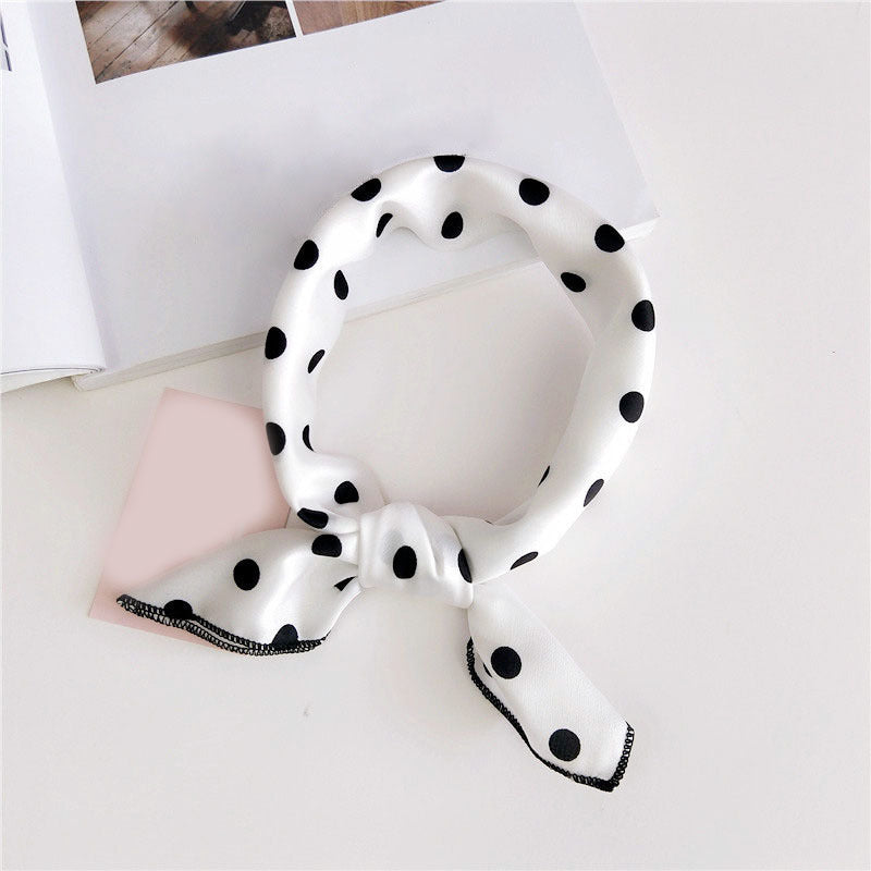 Polka Dot Print Square Scarf Solid Satin Bandana Neckerchief Women Silk Head Wra