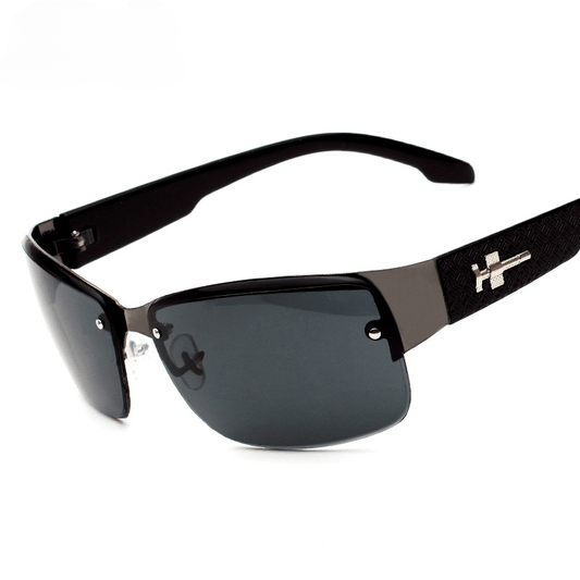 Men's Square Frame Metal Rimless Sports Sunglasses with Case