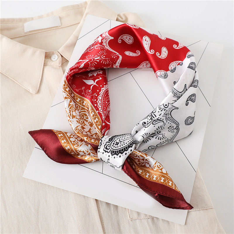 Paisley Print Square Scarf Satin Bandana Head Wrap Necktie Women Silk