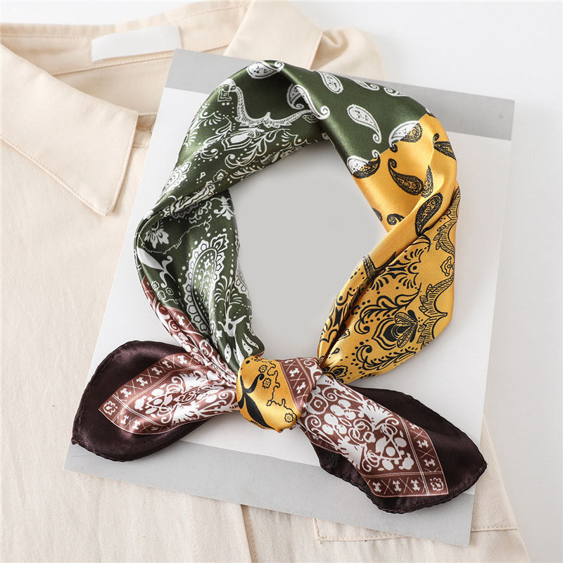 Paisley Print Square Scarf Satin Bandana Head Wrap Necktie Women Silk