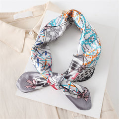 Plaid Print Square Scarf Satin Bandana Neckerchief Women Silk Head Wrap