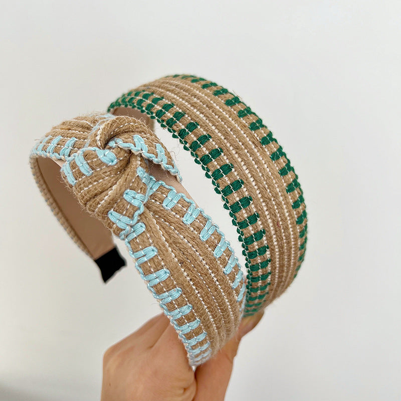 Bohemian Style Wide Brim Hairband Top Knot Linen Accessory