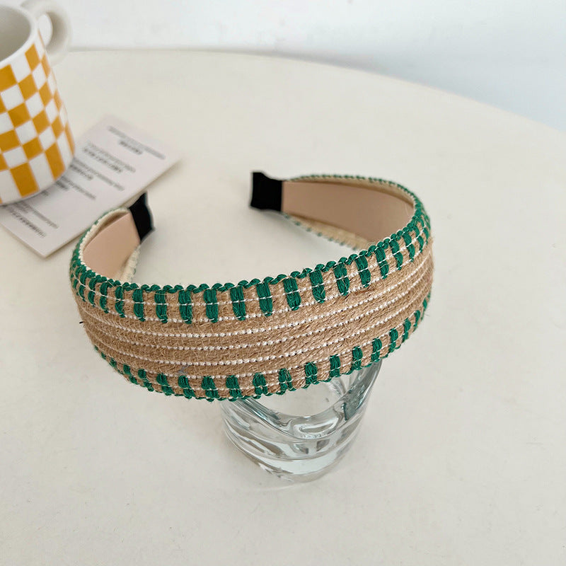 Bohemian Style Wide Brim Hairband Top Knot Linen Accessory