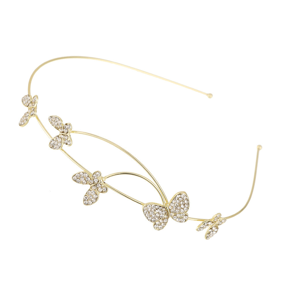 Metal Butterfly Faux Pearl Headband Hair Accessory Women Rhinestone Hairband