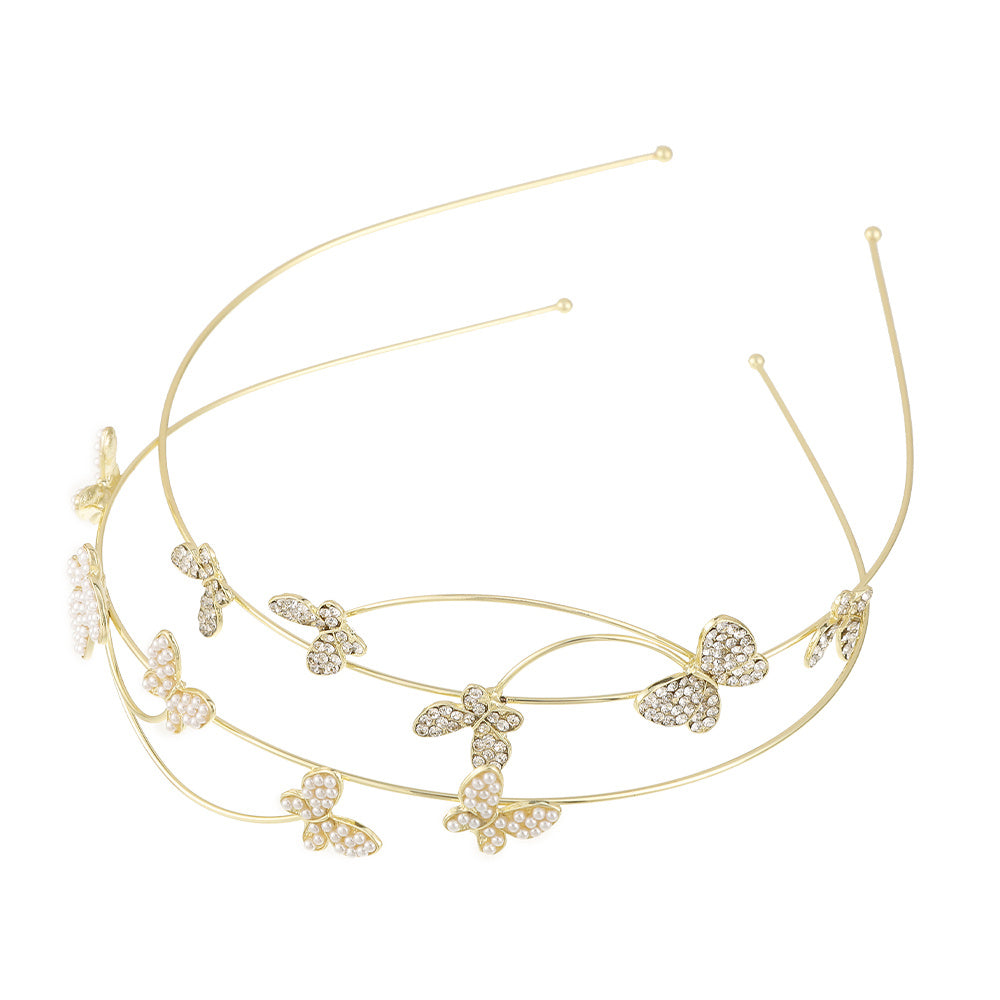 Metal Butterfly Faux Pearl Headband Hair Accessory Women Rhinestone Hairband