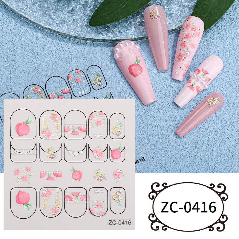 5D Embossed Nail Stickers For Women Cartoon Nail Sticker Manicure Decoration