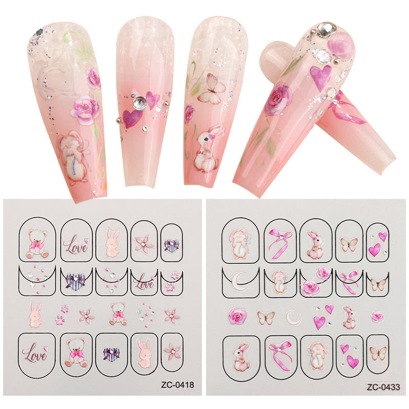 5D Embossed Nail Stickers For Women Cartoon Nail Sticker Manicure Decoration