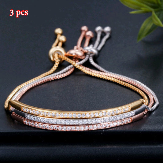 Women's Silver Plated Cubic Zircon Bracelet, Adjustable Size