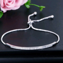 Women's Silver Plated Cubic Zircon Bracelet, Adjustable Size