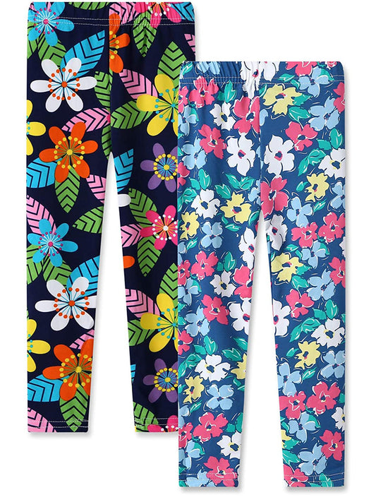 2pcs Girls Floral Print Leggings Comfortable Casual Pants Kids