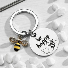 Bee Happy Inspirational Keychain for Women Mom Daughter Son Niece Nephew Friends