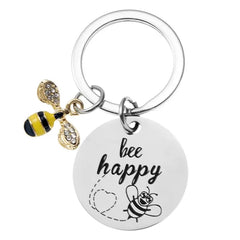 Bee Happy Inspirational Keychain for Women Mom Daughter Son Niece Nephew Friends