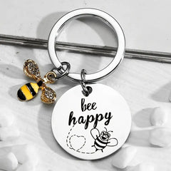 Bee Happy Inspirational Keychain for Women Mom Daughter Son Niece Nephew Friends