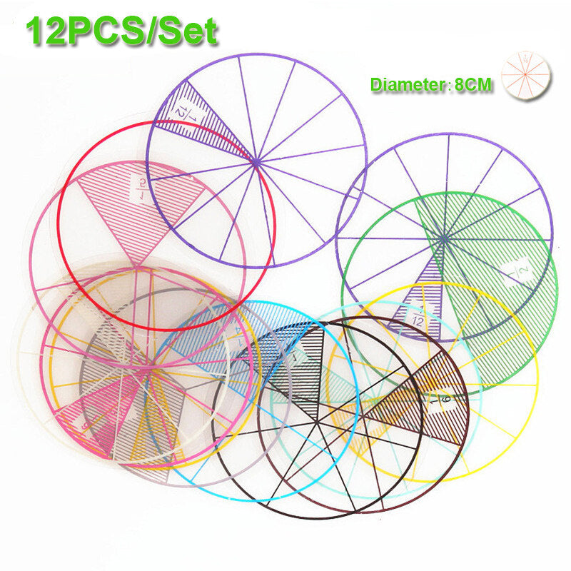 12pcs Fraction Circle Math Chips Educational Toy for Primary School