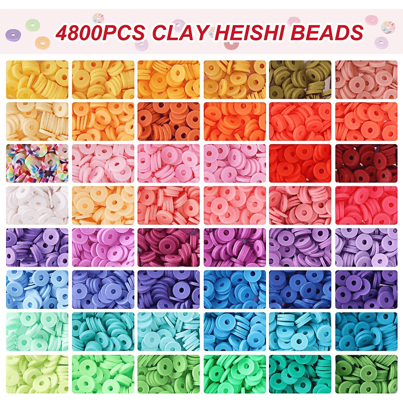 4800pcs Clay Beads For Bracelet Making Kit 48 Colors Girls 8-12 Gift