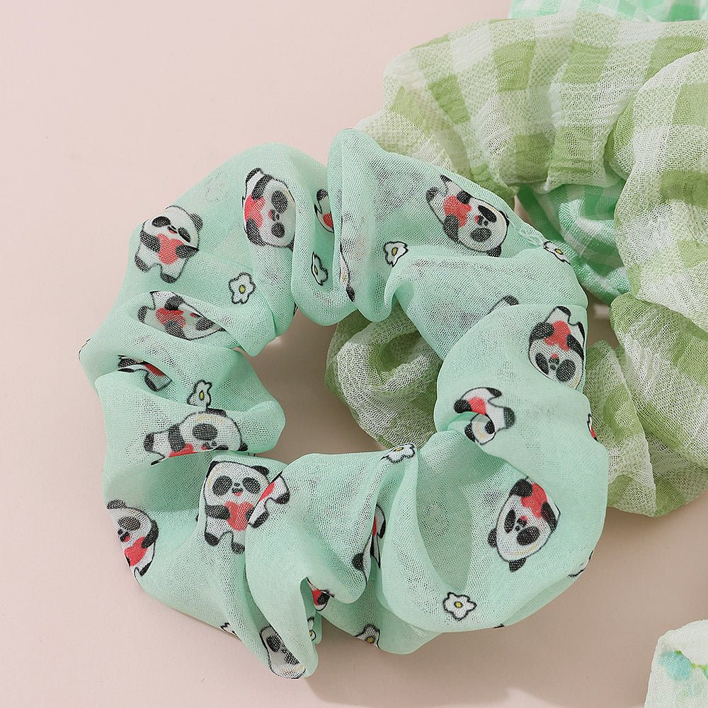 6pcs Checkered Scrunchies Panda Print Hair Rope Elastic Hair Accessories