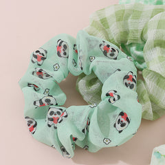 6pcs Checkered Scrunchies Panda Print Hair Rope Elastic Hair Accessories