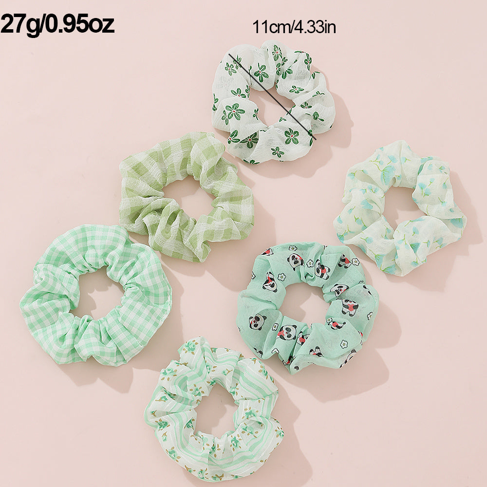 6pcs Checkered Scrunchies Panda Print Hair Rope Elastic Hair Accessories