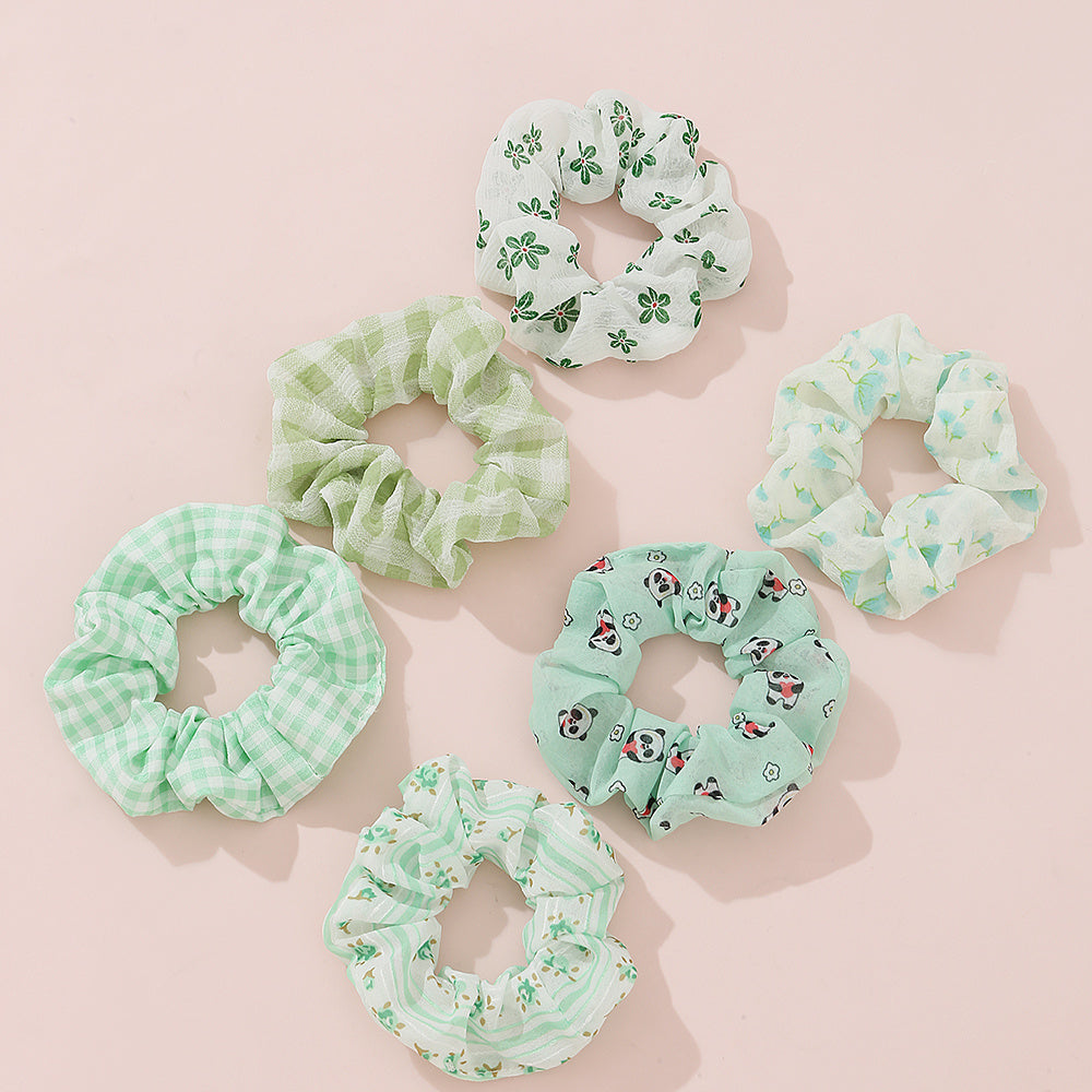6pcs Checkered Scrunchies Panda Print Hair Rope Elastic Hair Accessories