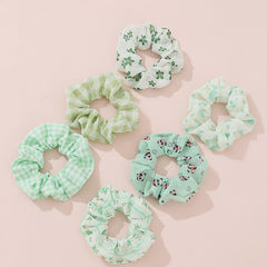 6pcs Checkered Scrunchies Panda Print Hair Rope Elastic Hair Accessories