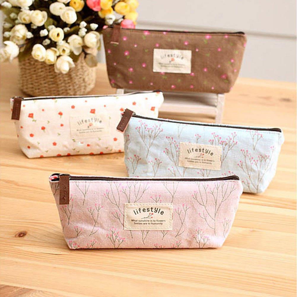 Portable Flower Pattern Storage Pouch Zipper Versatile Bag