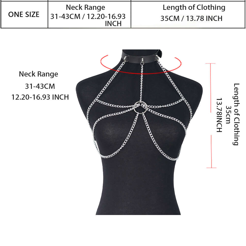Punk Layer Chest Chain Silvery Metal Ring Linked Harness Bra