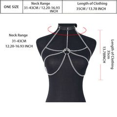 Punk Layer Chest Chain Silvery Metal Ring Linked Harness Bra