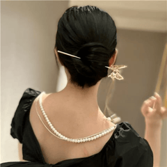 Alloy Butterfly Hairpin with Faux Pearl Pendant