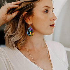7 Chakra Teardrop Earrings PU Leather Jewelry