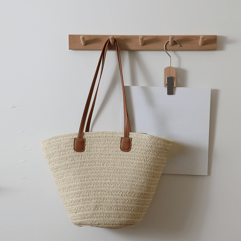 Boho Style Straw Beach Tote Bag Large Capacity Shoulder Bag