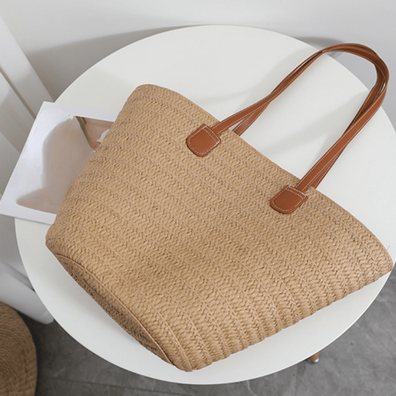 Boho Style Straw Beach Tote Bag Large Capacity Shoulder Bag