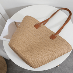 Boho Style Straw Beach Tote Bag Large Capacity Shoulder Bag