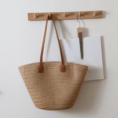 Boho Style Straw Beach Tote Bag Large Capacity Shoulder Bag