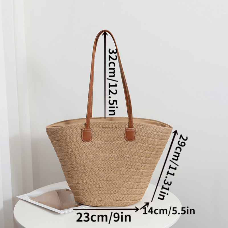 Boho Style Straw Beach Tote Bag Large Capacity Shoulder Bag