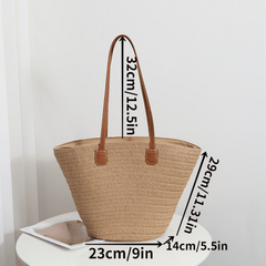 Boho Style Straw Beach Tote Bag Large Capacity Shoulder Bag