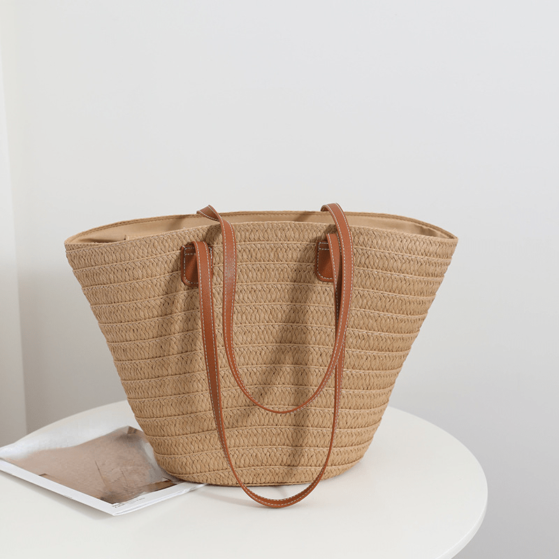 Boho Style Straw Beach Tote Bag Large Capacity Shoulder Bag