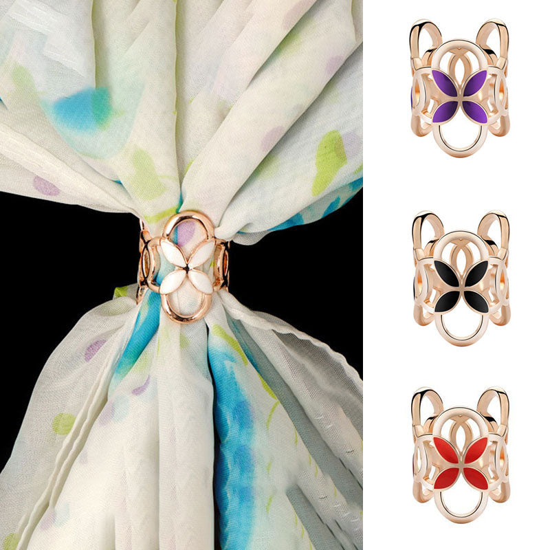 Flower Shape Scarf Ring Geometric Buckle Hijab Clip Ribbon Accessory