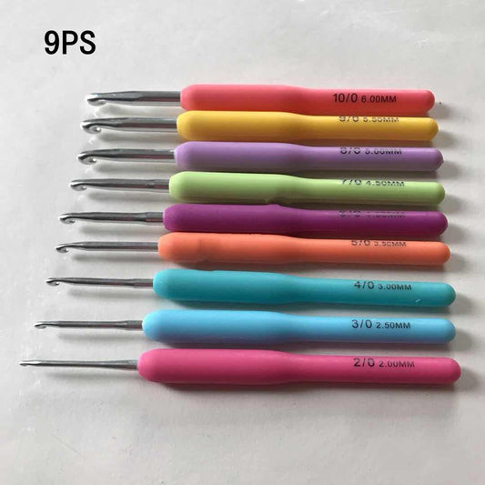 9pcs Colorful Handle Crochet Hooks Set 2-6mm Knitting Needles