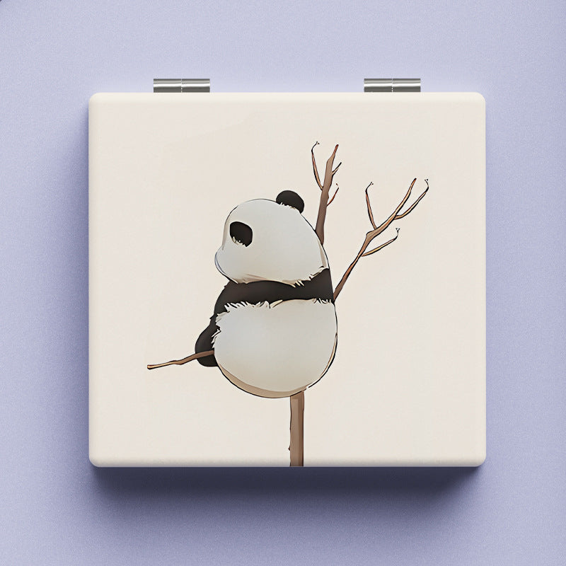 Double Sided Panda Pattern Mirror Compact Portable Makeup Vanity for Girls Teens