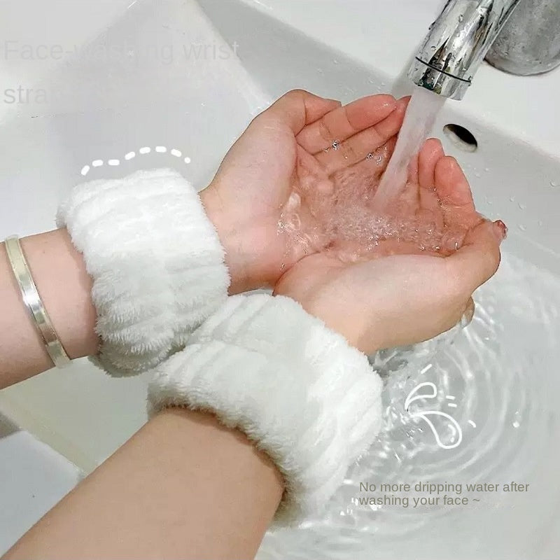 Plush Solid Bath Wrist Band Elastic Absorbent Washband