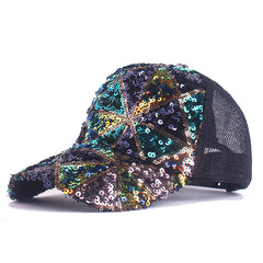 Sequin Plaid Y2K Trucker Hat Mesh Baseball Cap Adjustable Hip Hop Dad Hats