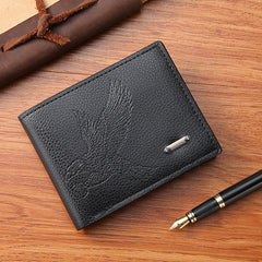 Men's PU Leather Eagle Pattern Short Wallet Multiple Card Slots Purse