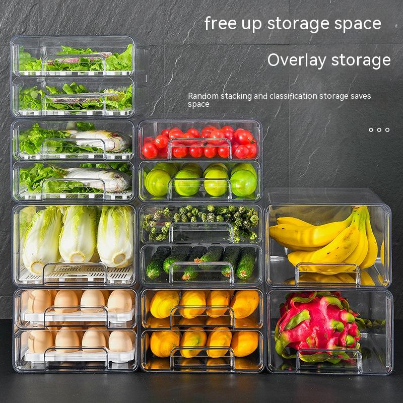 Refrigerator Storage Box Double Layer Drawer Stackable Chicken Duck Storage